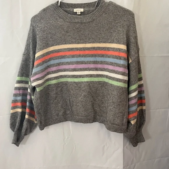 #125 Debut Gray Crop Sweater With Stripes - Picture 1 of 1